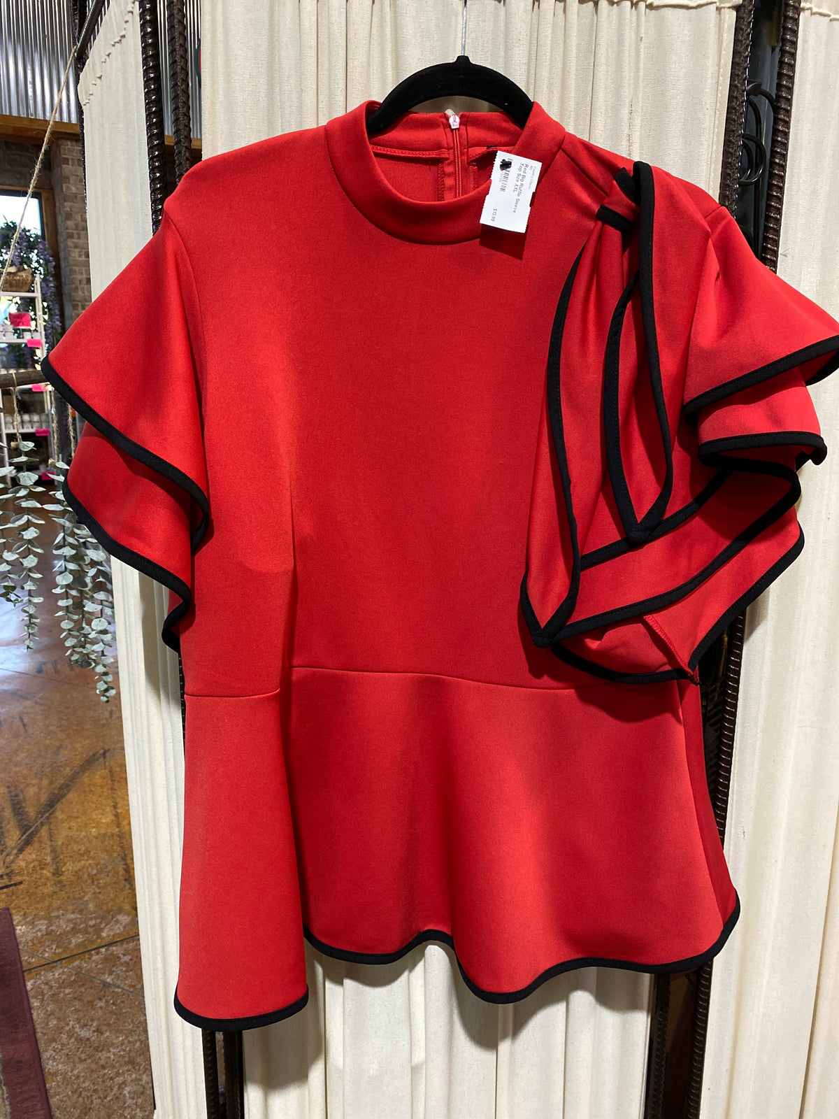 Red Big Ruffle Sleeve Top Size XXL