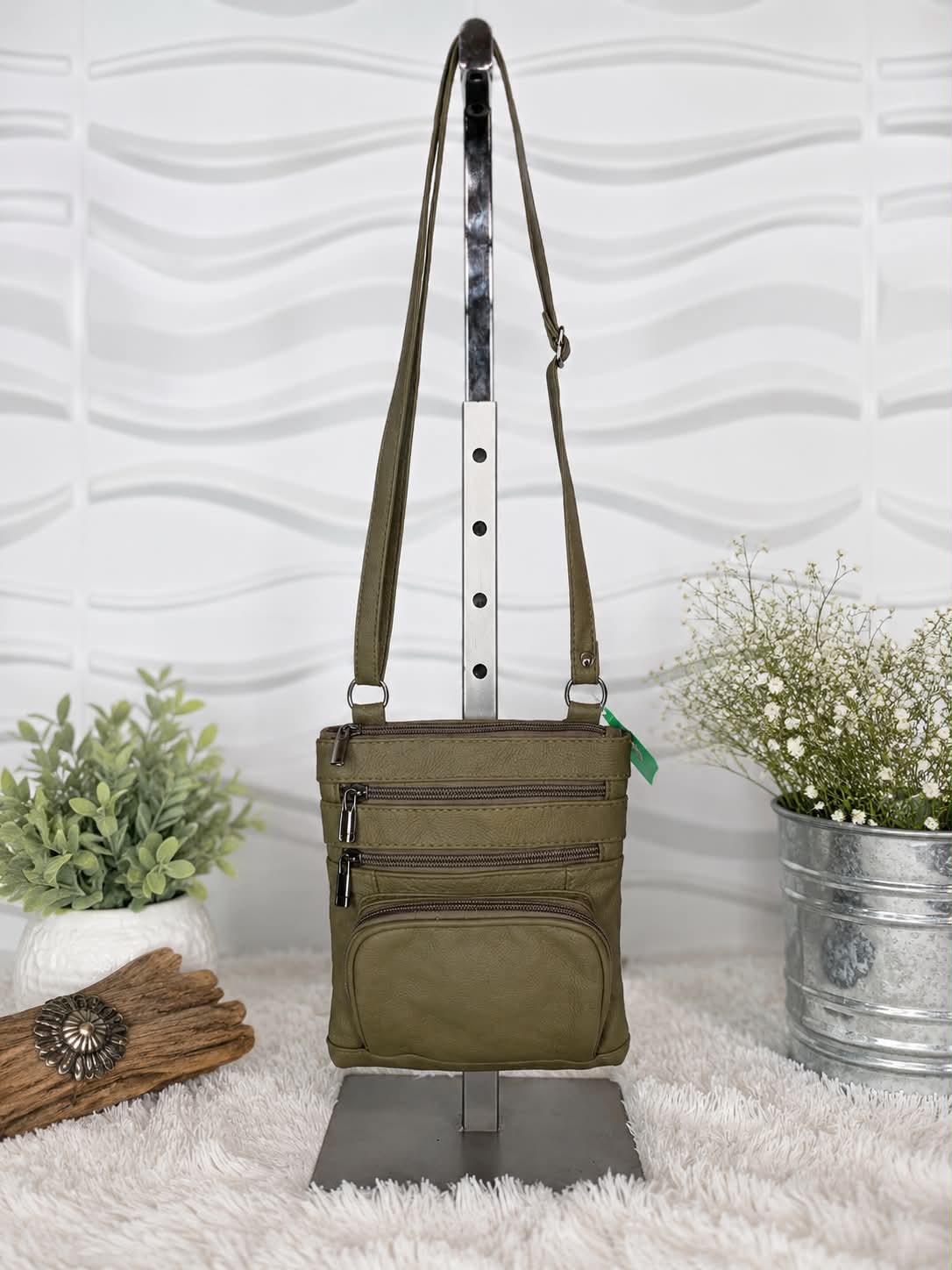 Khaki Genuine Leather Crossbody