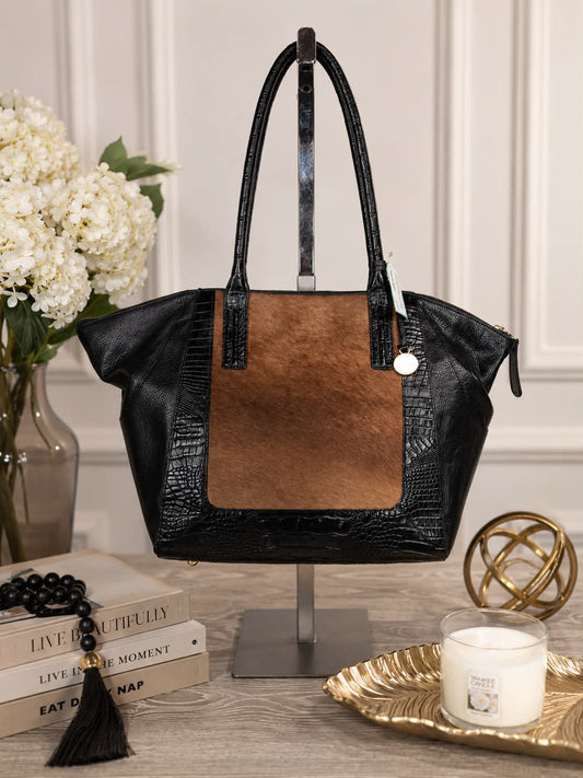 Brahmin Black Embossed Calf Hair Tote
