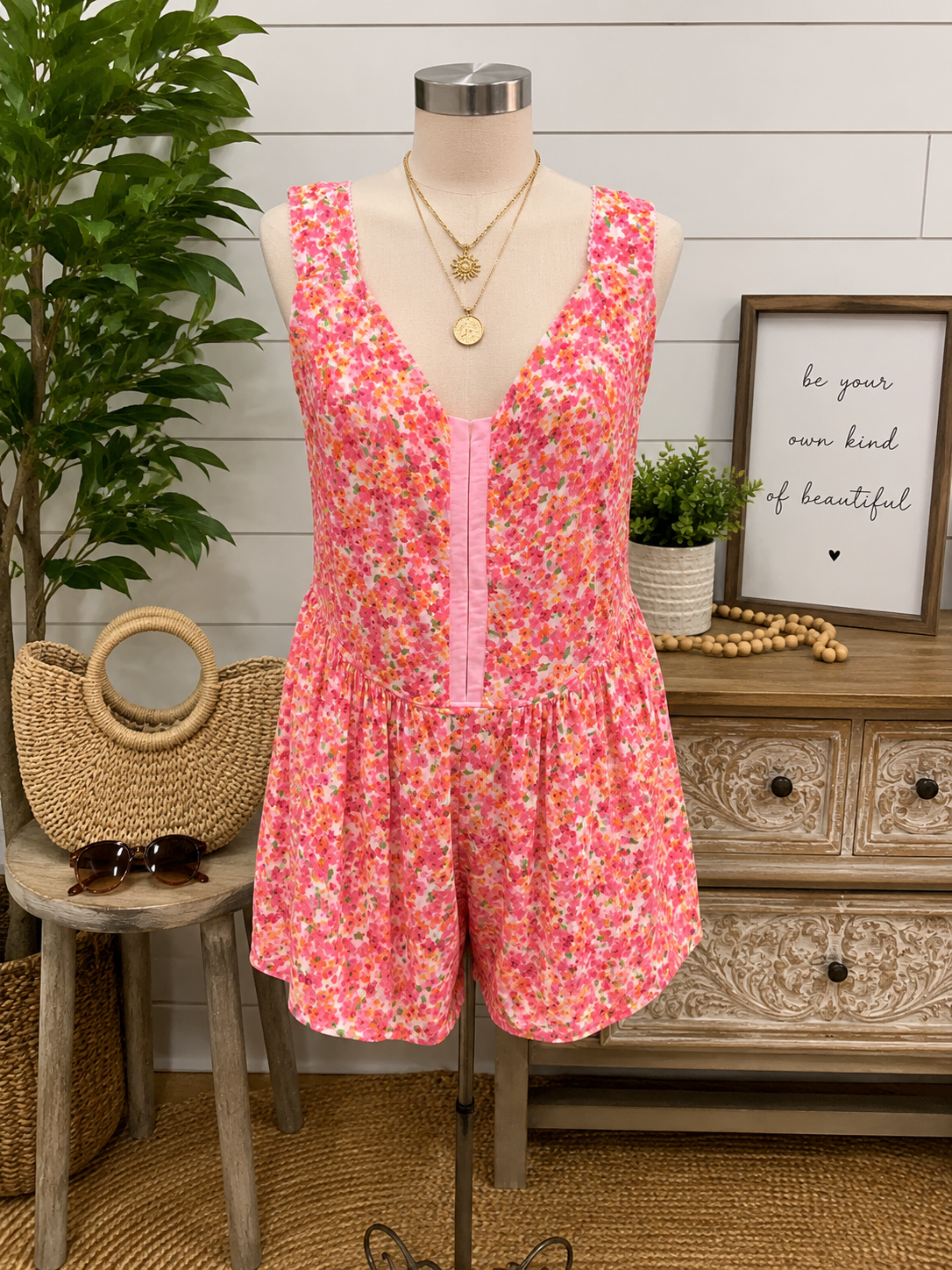 Wild Fable Pink Floral Eye Hook Romper Size XL NEW!!