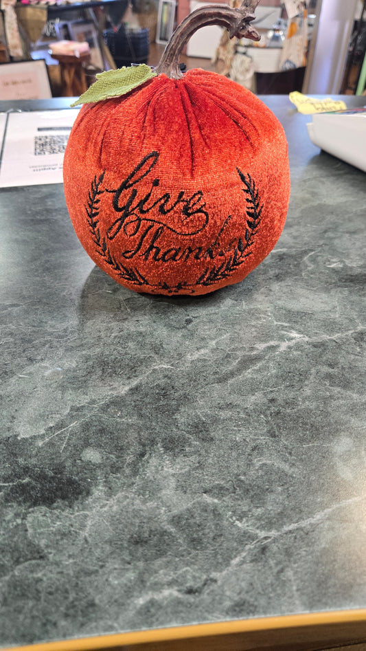Orange Give Thanks Fabric Pumpkin Decor
