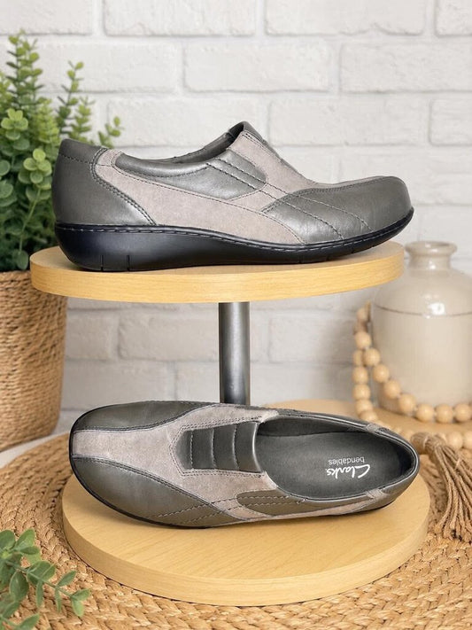 Clarks Grey Slip On Shoes Size 9.5