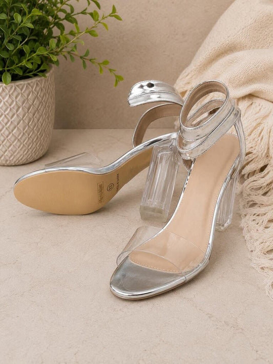Clear/Silver Strappy Heels Retail $44 Size 8.5