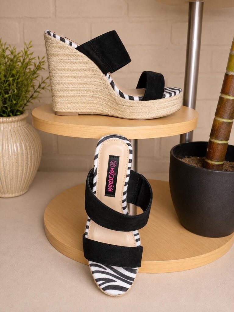 Black Zebra Wedge Sandals