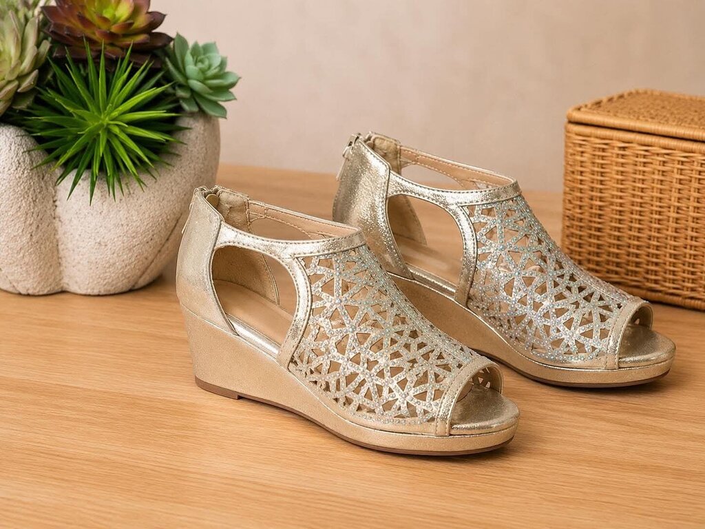 GB Girl Gold Open Toe Wedges Size 2M