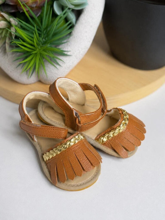 Tan Fringe Sandals Size 4-5 Years