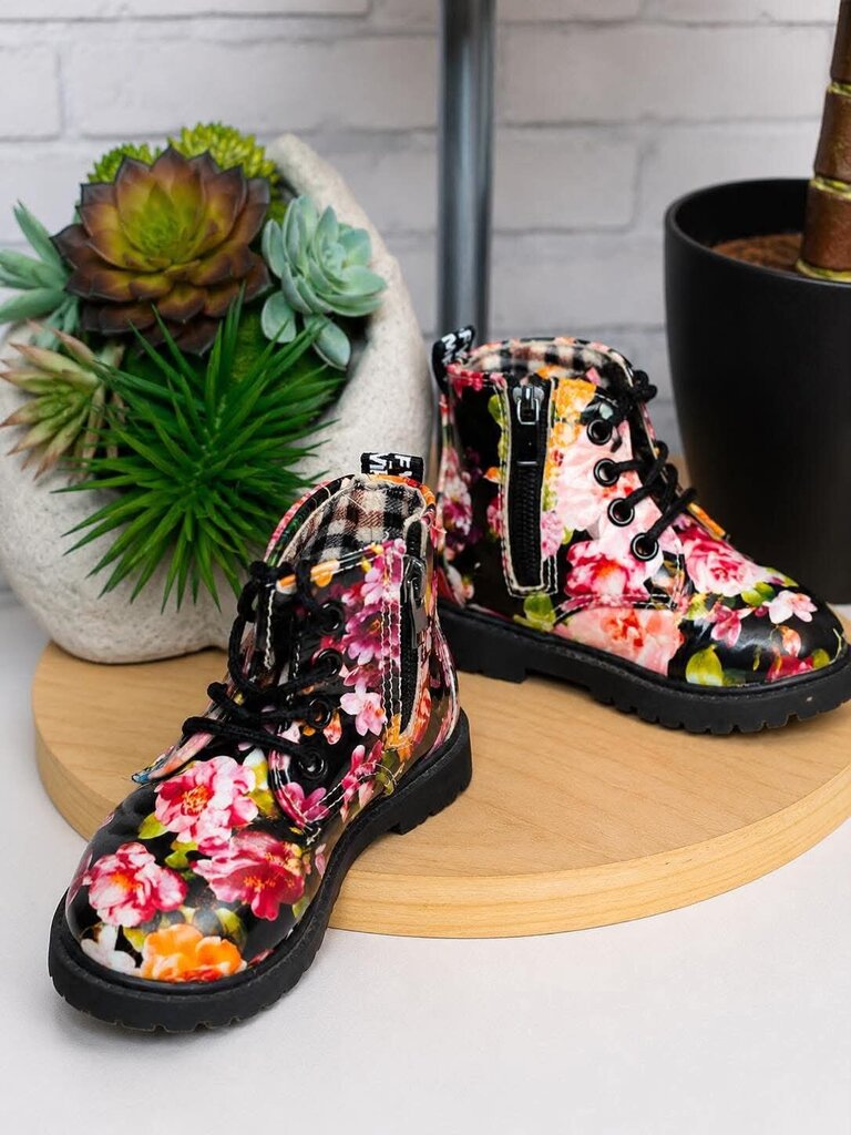 Toddler Floral Combat Boots Size 6