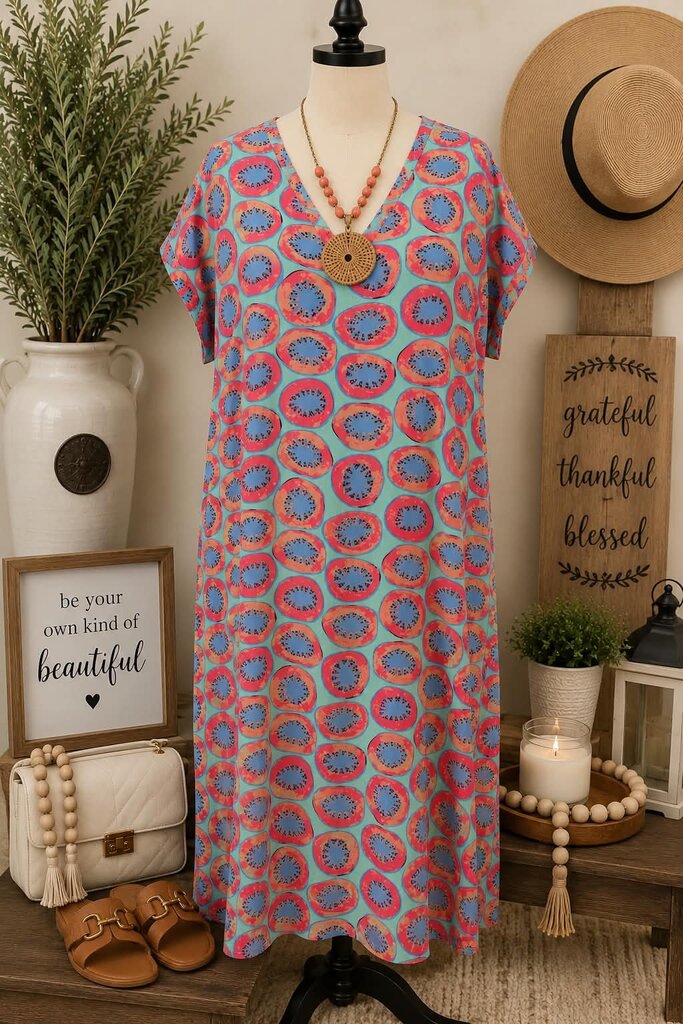 Michelle Mcdowell Mint Print V-Neck Dress Size M