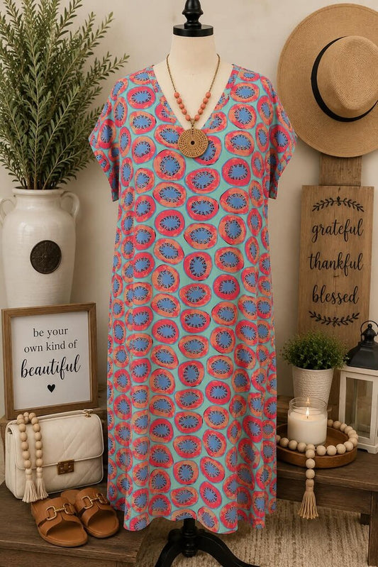 Michelle Mcdowell Mint Print V-Neck Dress Size M