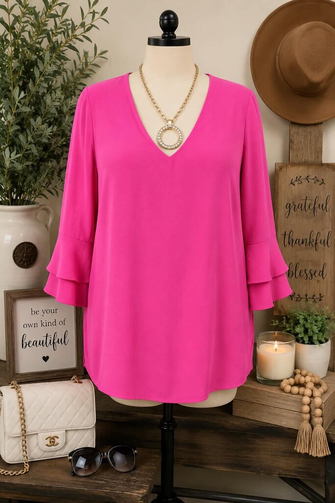 Fuchsia Bell Sleeve Solid Dress Size S