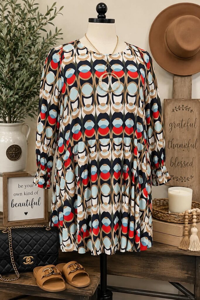 H&M Multi Print Long Sleeve Dress Size 12