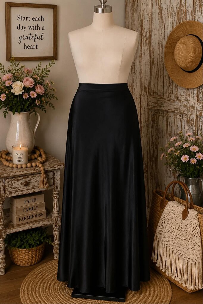 A New Day Black Satin Skirt Size M NEW!!