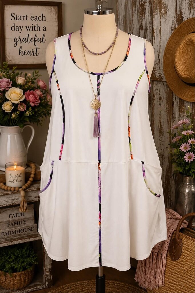 Lane Bryant White Print Trim Sleeveless Dress Size 22