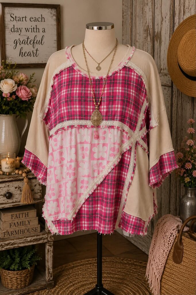 Oli & Hali Tan Multi Patch Top Size XL