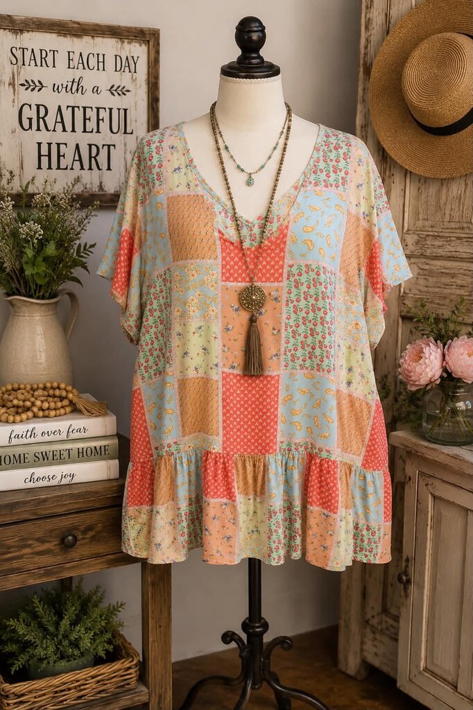Haptics Multi Patch V-Neck Top Size 3X