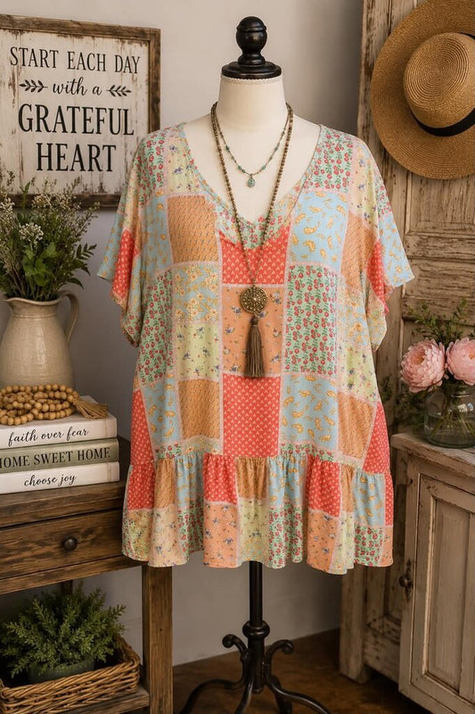 Haptics Multi Patch V-Neck Top Size 3X
