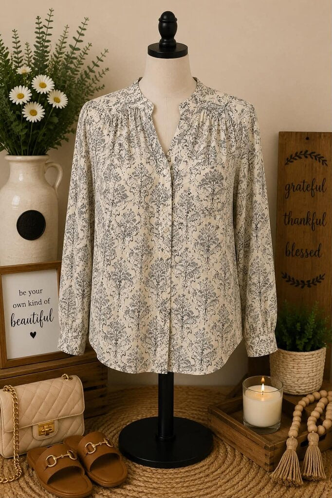 Fab'rick Tan Print Button Front Top Size M