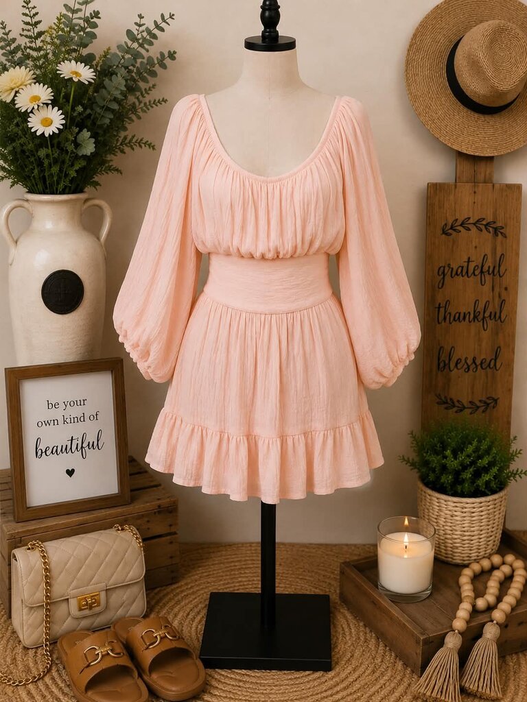 Solid Pink Smocked Back Dress Size M