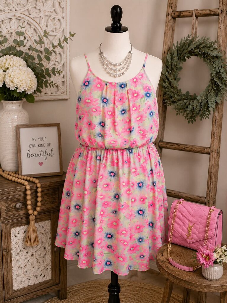 Hot Pink Floral Sleeveless Dress Size M NEW!!