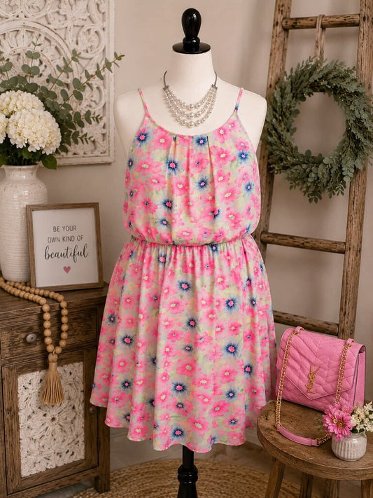 Hot Pink Floral Sleeveless Dress Size M NEW!!
