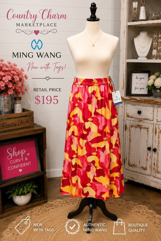 Abstract Print Long Satin Skirt NEW!! Reatil $195