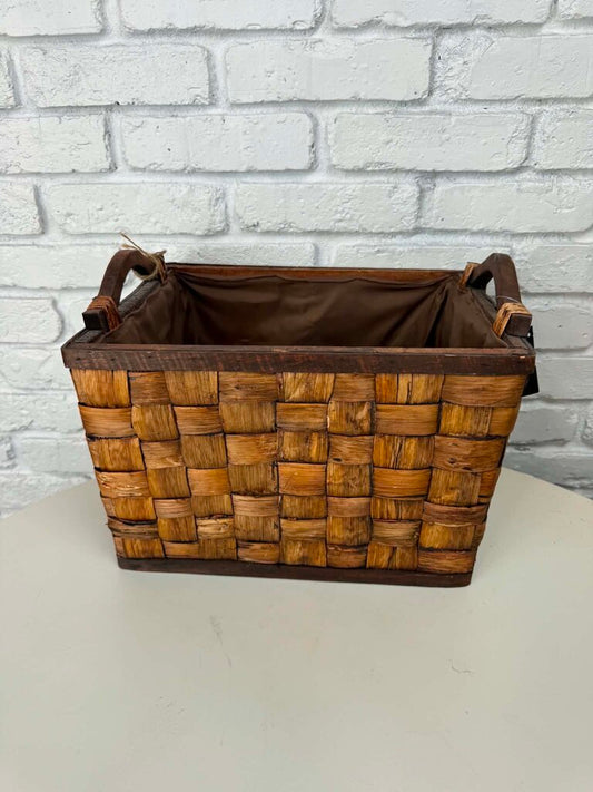 Brown Woven Lined Basket w/Handles