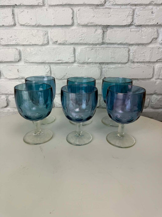 Set of 6 Smokey Blue Stemmed Goblets