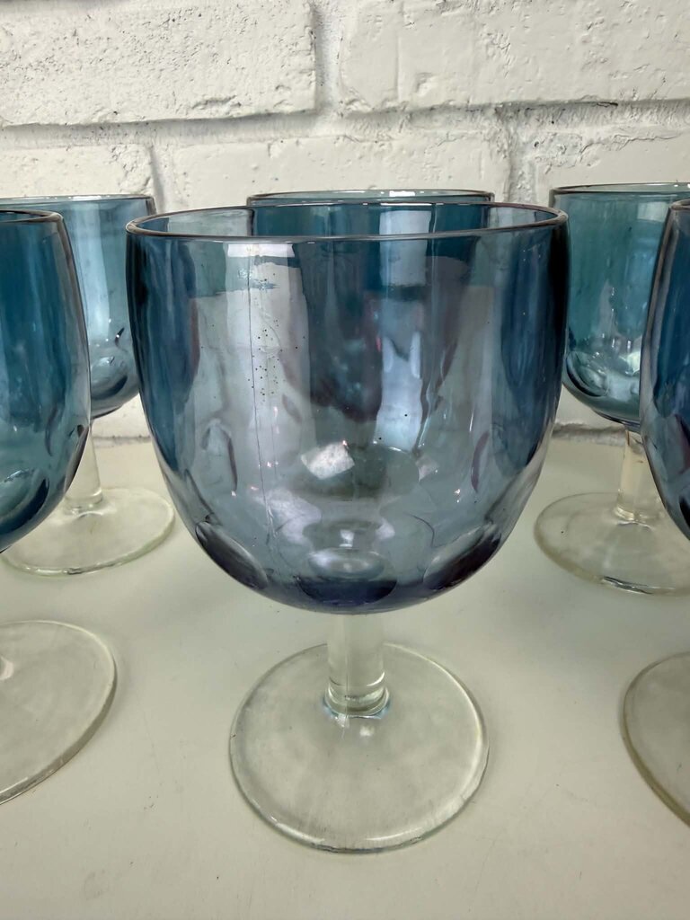 Set of 6 Smokey Blue Stemmed Goblets