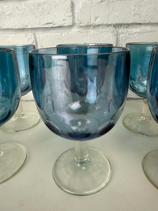 Set of 6 Smokey Blue Stemmed Goblets