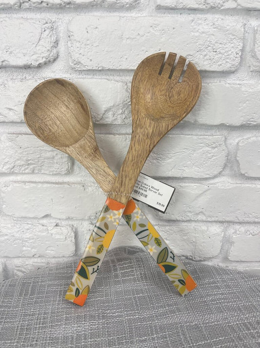 Coton Colors Wood Ruffle Salad Server Set Retail $49.95