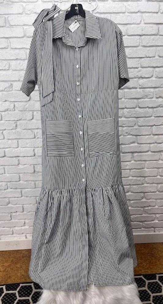 Pin-stripped pencil dress-