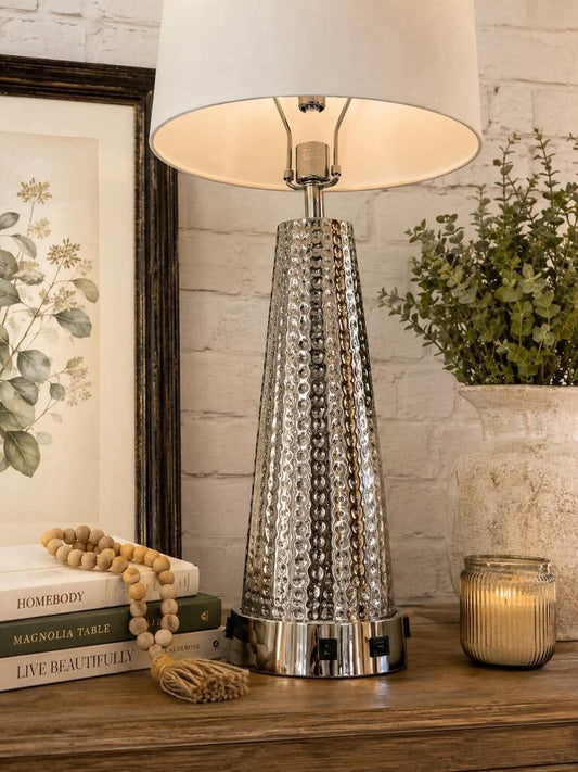 Set of Two Silver Abstract Lamps