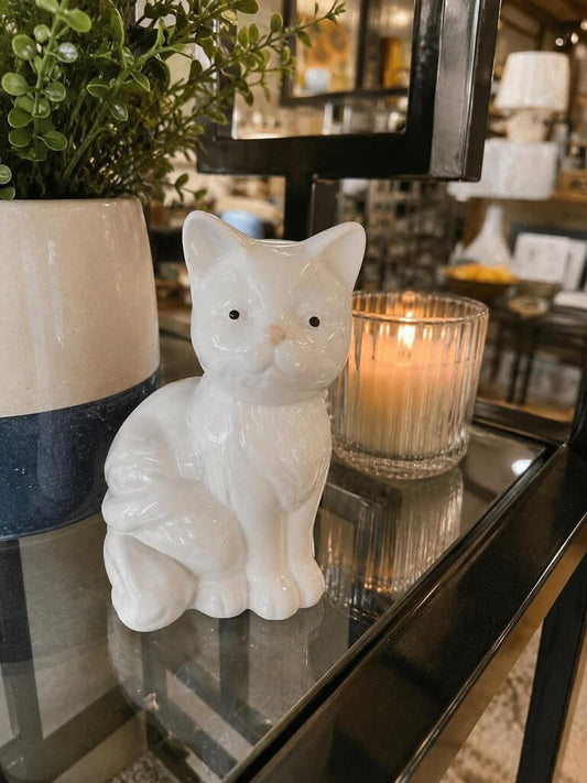 Vintage White Cat decor small