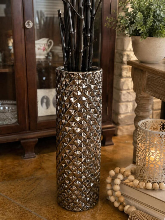 Silver Deco Vase w/ black sticks