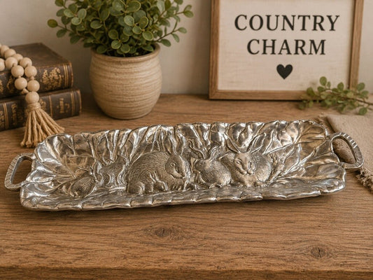 Heavy Silver Bunny Serving Tray