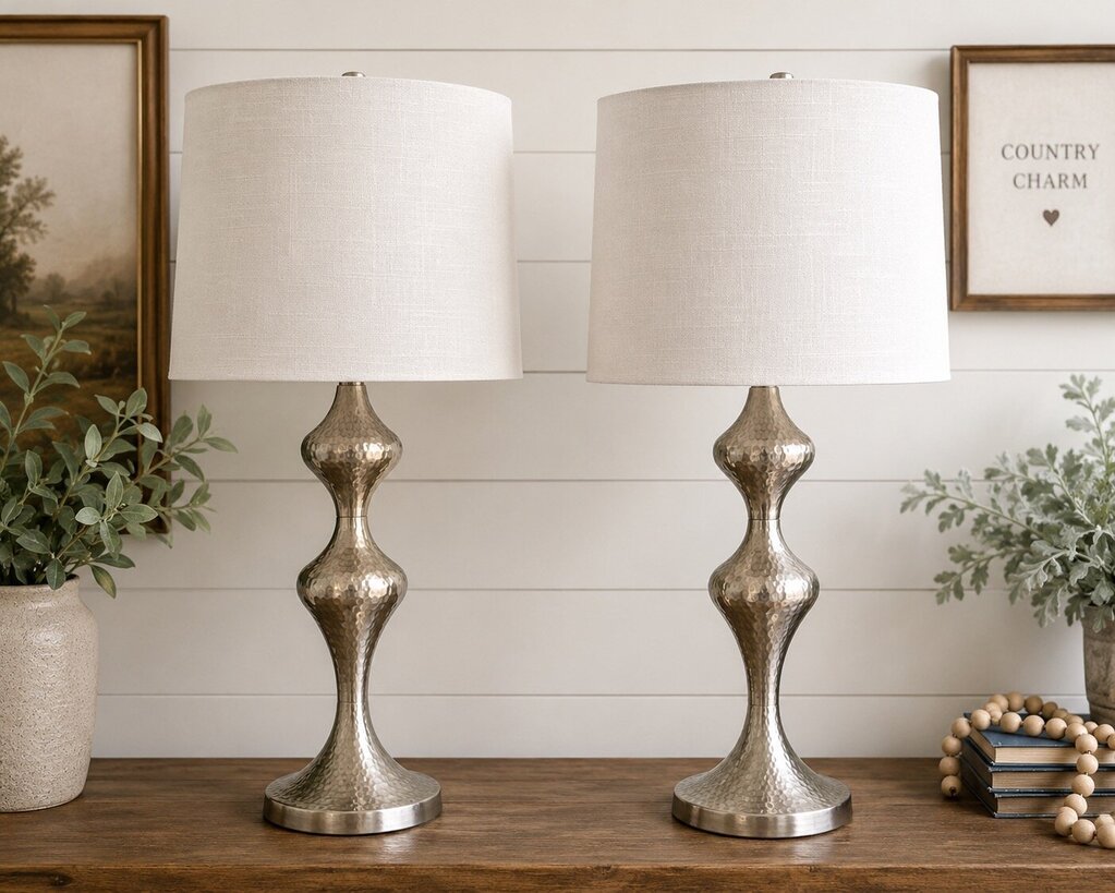 Silver Lamps with Textured Shade ( Set of 2)