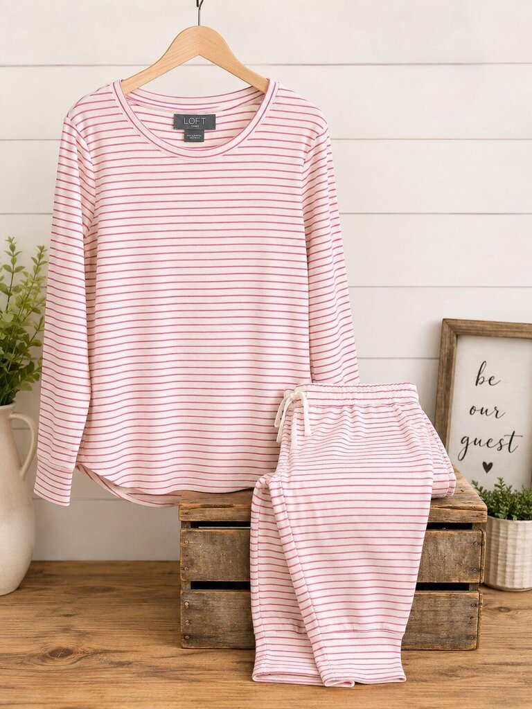 Loft. Pink Striped PJ Set