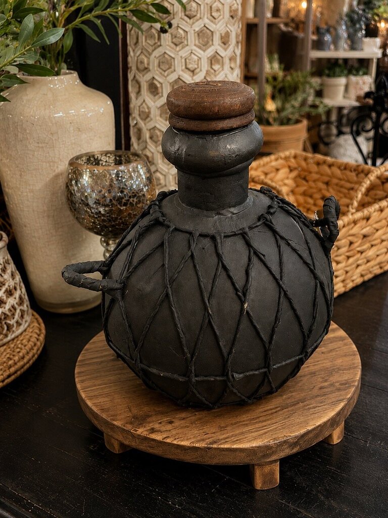 Vintage Boho Braided Rattan Studio Pottery Jug. Retail $295