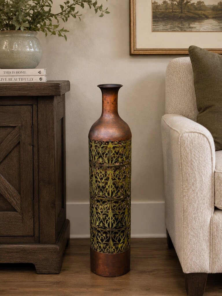 Metal Design Tall Floor Vase