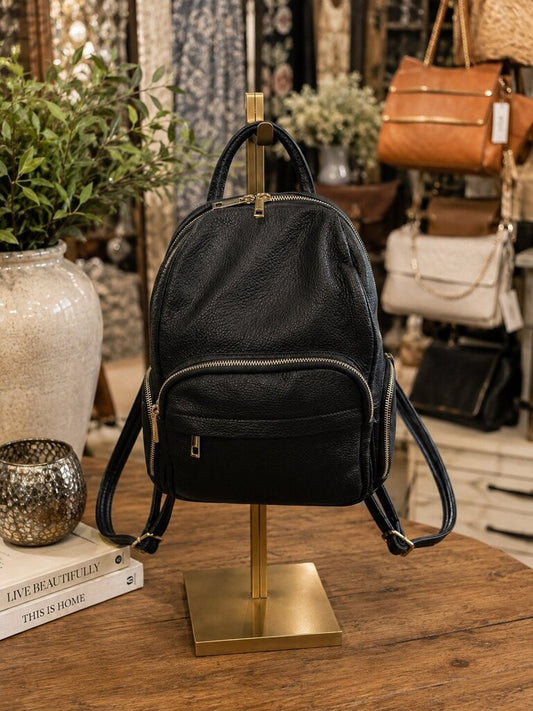 Black Leather Maison Heritage Backpack Purse