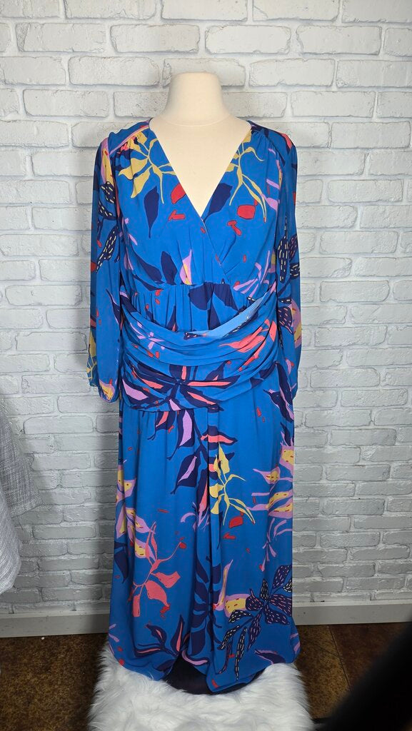 Blue Abstract Flower Print Dress Size 1X