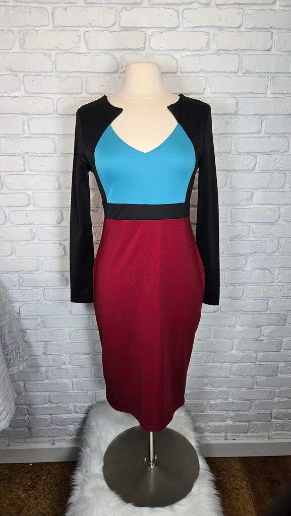 Black Color Block V-Neck Dress Size XL
