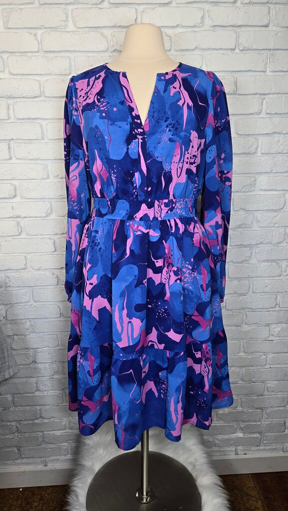 BTFBM Blue Print Elastic Waist Dress Size L NEW!!