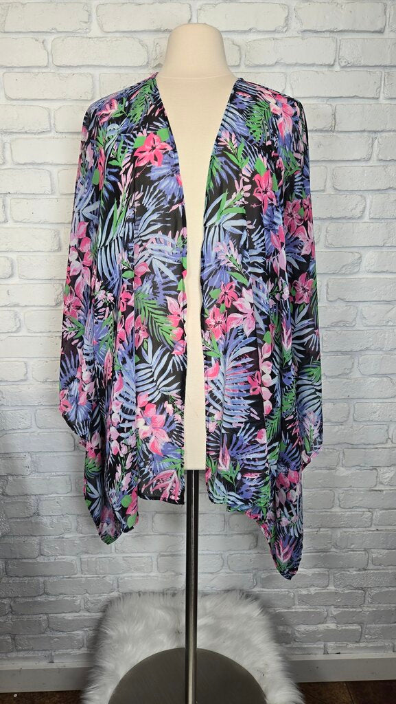 Woman Within Black Tropical Print Kimono Size 2X/5X