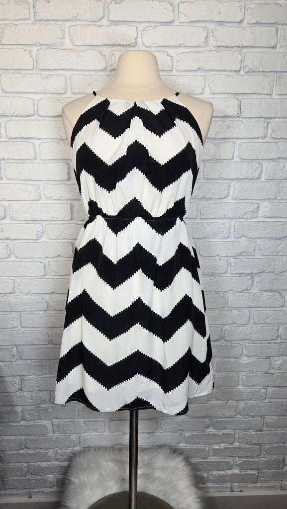 Pink Owl Black White Chevron Halter Dress Size S