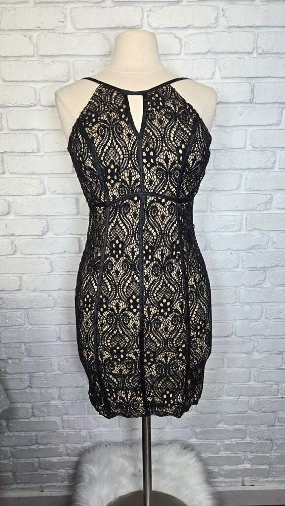 Black Lace Overlay Halter Dress w/Keyhole Size 3