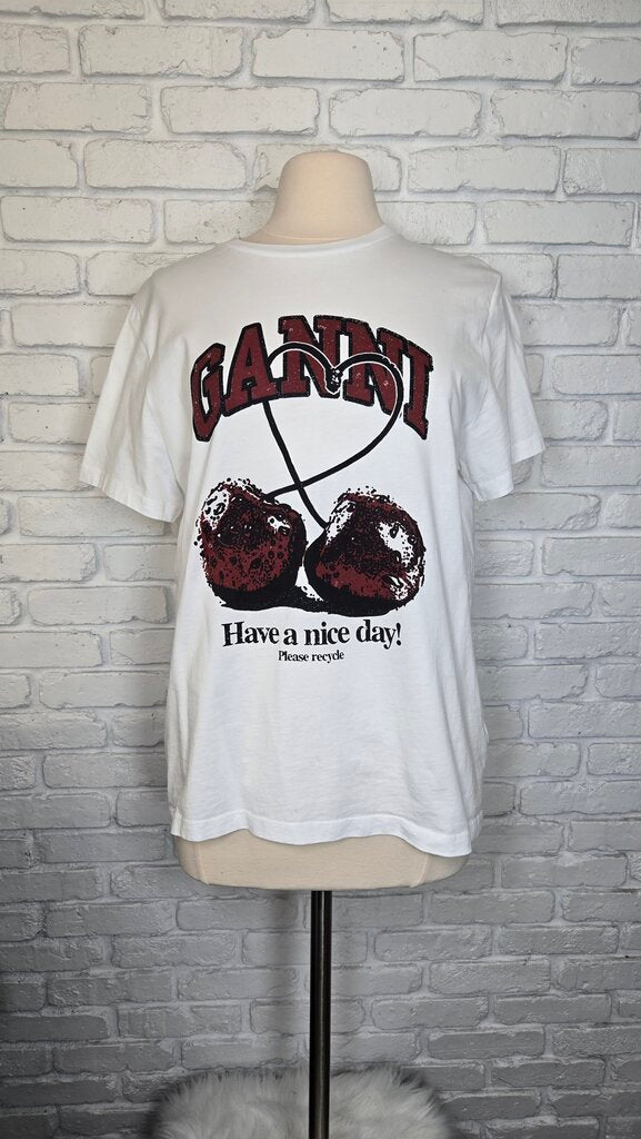 Ganni Have A Nice Day Graphic Tee Size L
