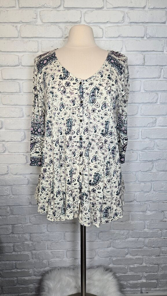 Lucky Brand Paisley Print Top Size 1X