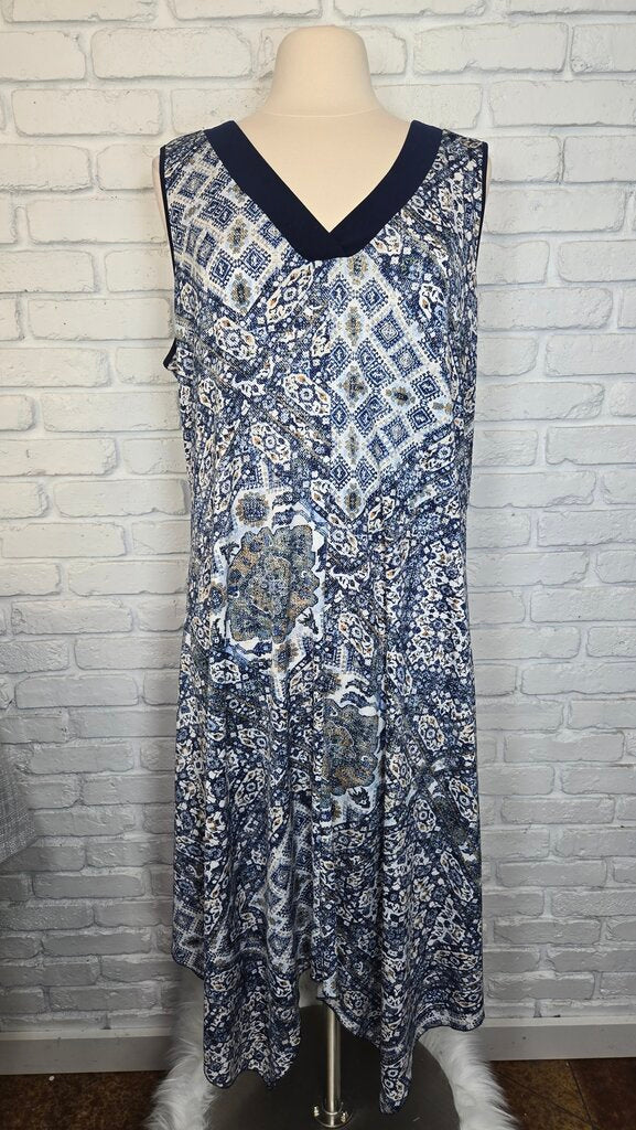 PerSeption Women Navy Print Sleeveless Dress Size 2X
