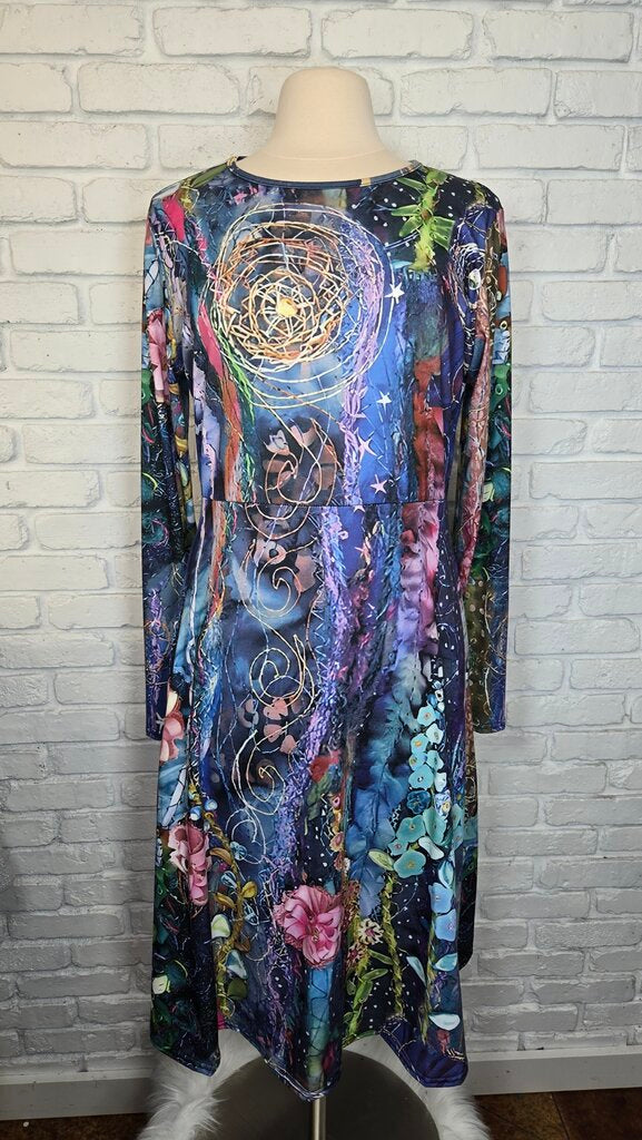 Purple Print Long Sleeve Dress Size L